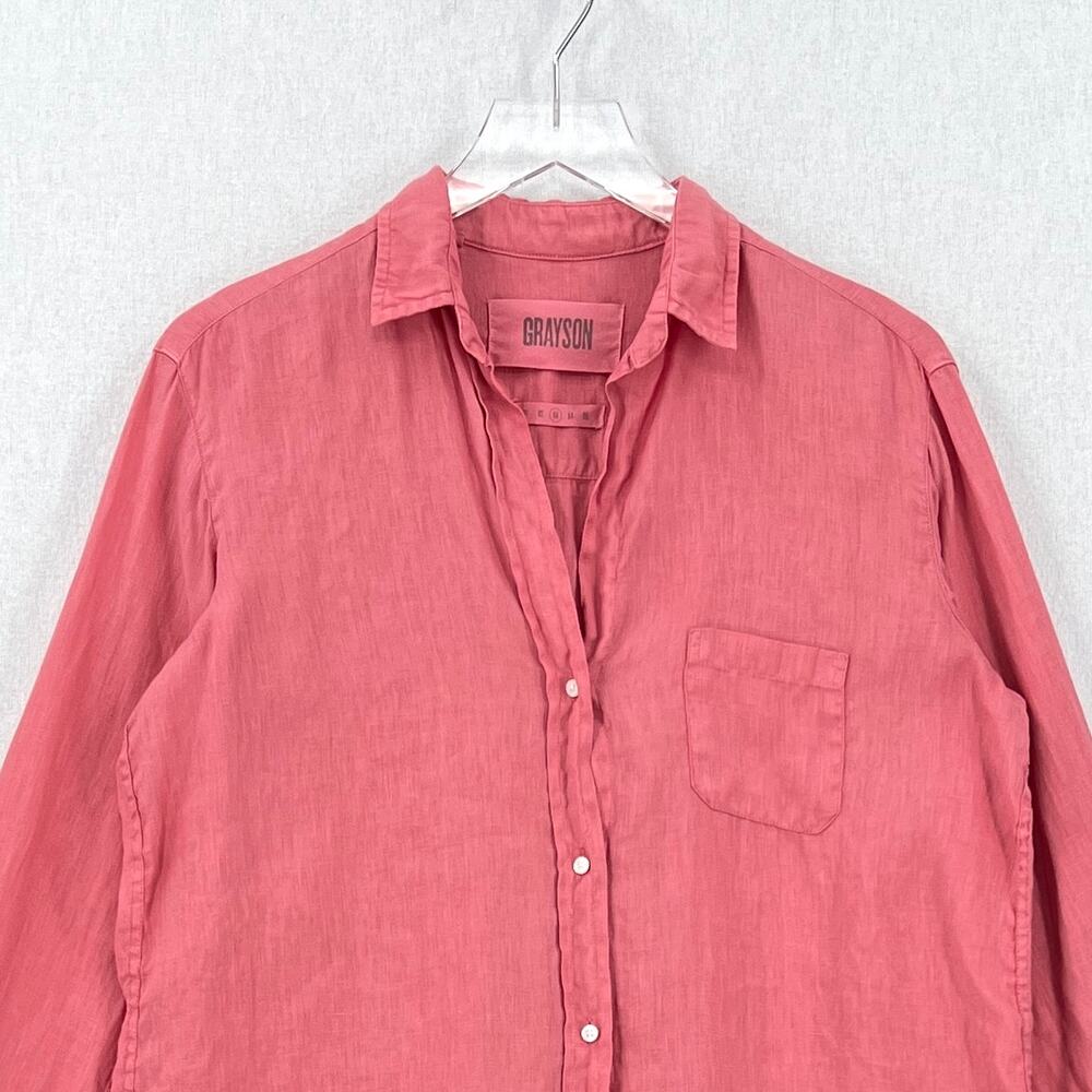 GRAYSON The Hero Button Up Shirt Womens Medium Coral Pink Linen Long Sleeve - Picture 4 of 12